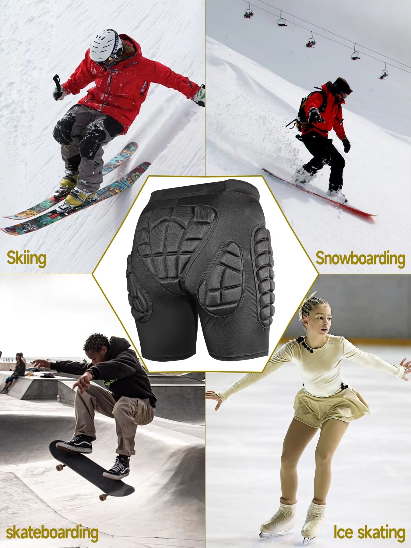 AVIVOR 3D Protective Shorts - Unisex Hip Protection for Ultimate Snowboarding and Skiing Safety